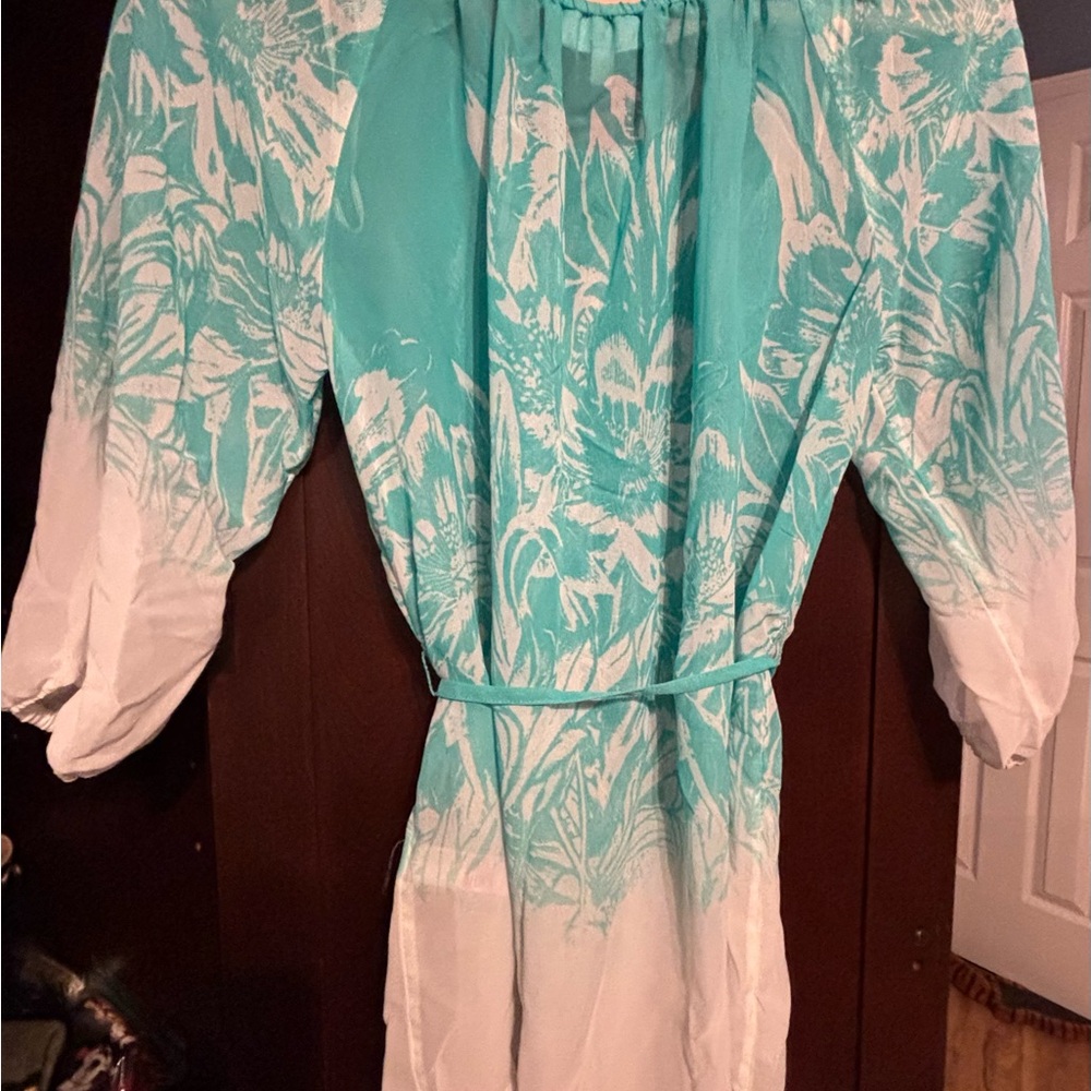 Beach Cover up by Jennifer Lopez Teal and White